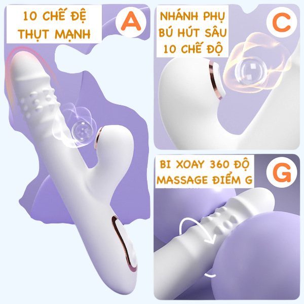 Dương vật giả cầm tay Ankni rung thụt hút màu trắng siêu mềm có bi xoay
