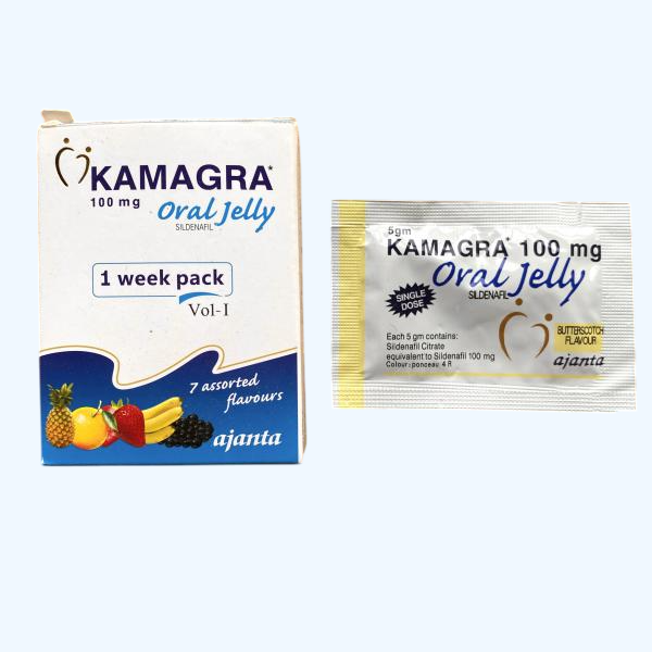 Thuốc tăng cường sinh lý nam Siro KamaGra Oral Jely hương trái cây hộp 7 gói 100mg
