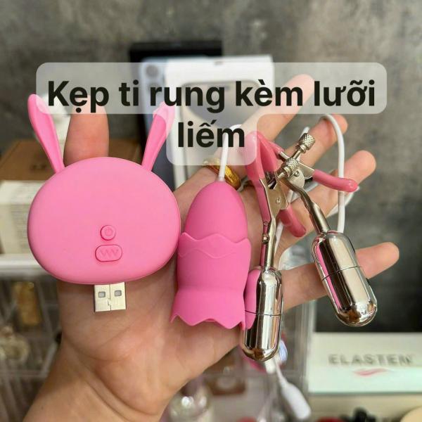 Kẹp ti rung kèm lưỡi liếm 2 in 1 cho nữ tự sướng 