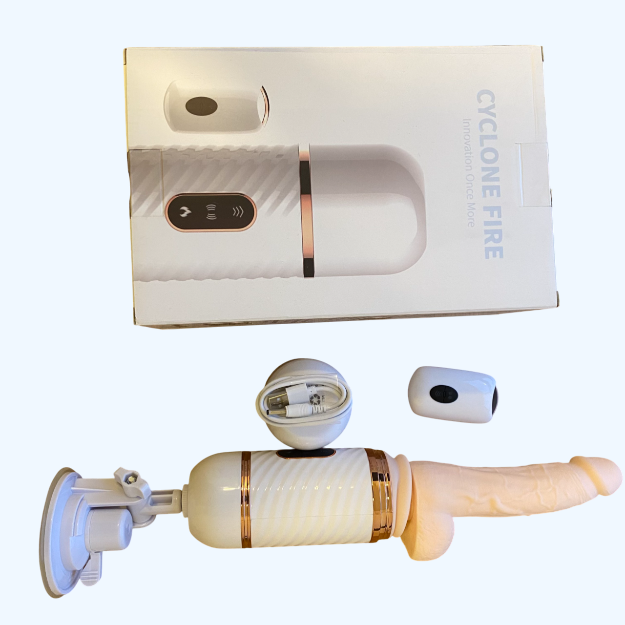 Dương vật giả Cyclone Fire có đế gắn tường rung thụt ngoáy nhiệt kết hợp điều khiển từ xa 