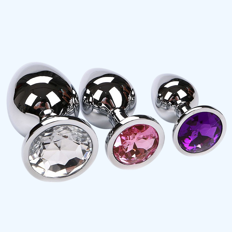 Phích cắm hậu môn inox có đính đá trơn bóng phát sáng