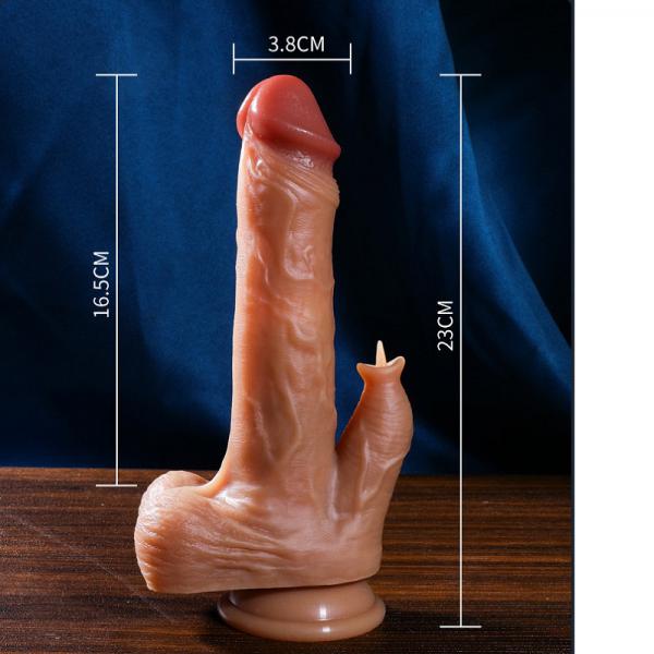 Dương vật giả hít tường rung thụt sưởi ấm 42 độ có nhánh phụ massage hạt le 