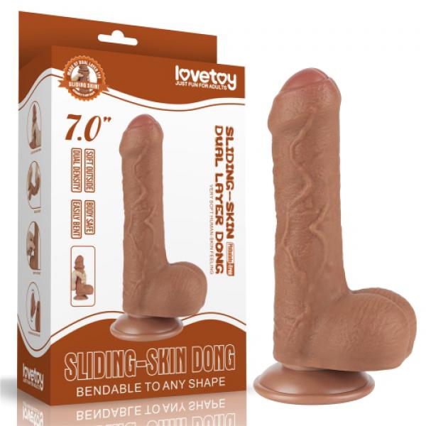 Dương vật giả có đế Lovetoy 2 lớp trượt da đồng màu nâu đen không rung massage điểm G 