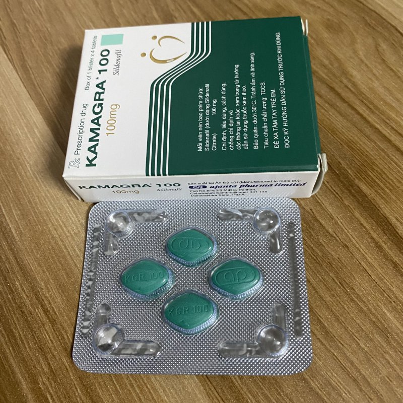 Vỉ 4 viên uống tăng cường dương nam Kamagra Sildenafil 100mg chính hãng Ấn Độ 